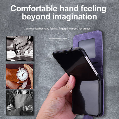 For Samsung Galaxy Z Flip3 5G Imprinted Cat Flower Cover PU Leather Card Holder Phone Case