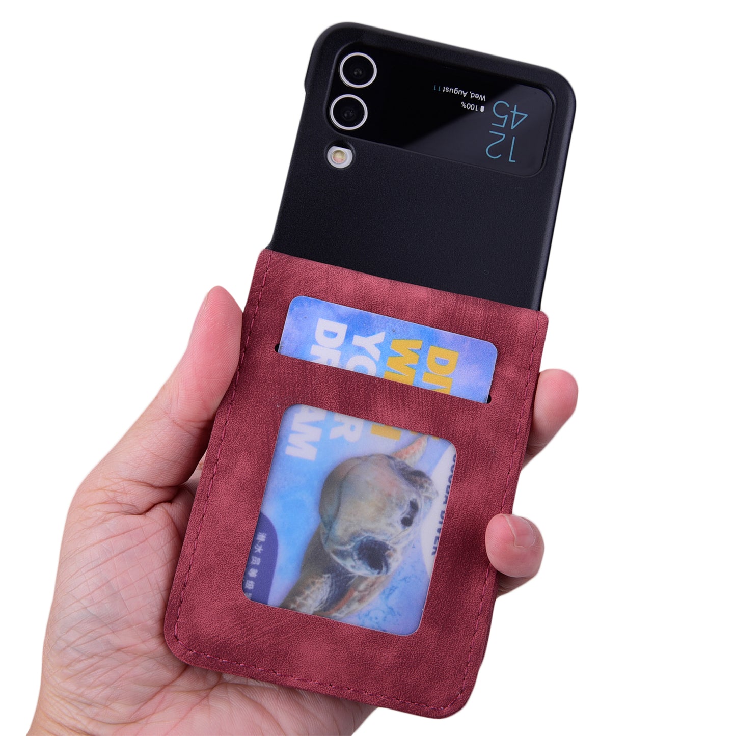 For Samsung Galaxy Z Flip3 5G Imprinted Cat Flower Cover PU Leather Card Holder Phone Case