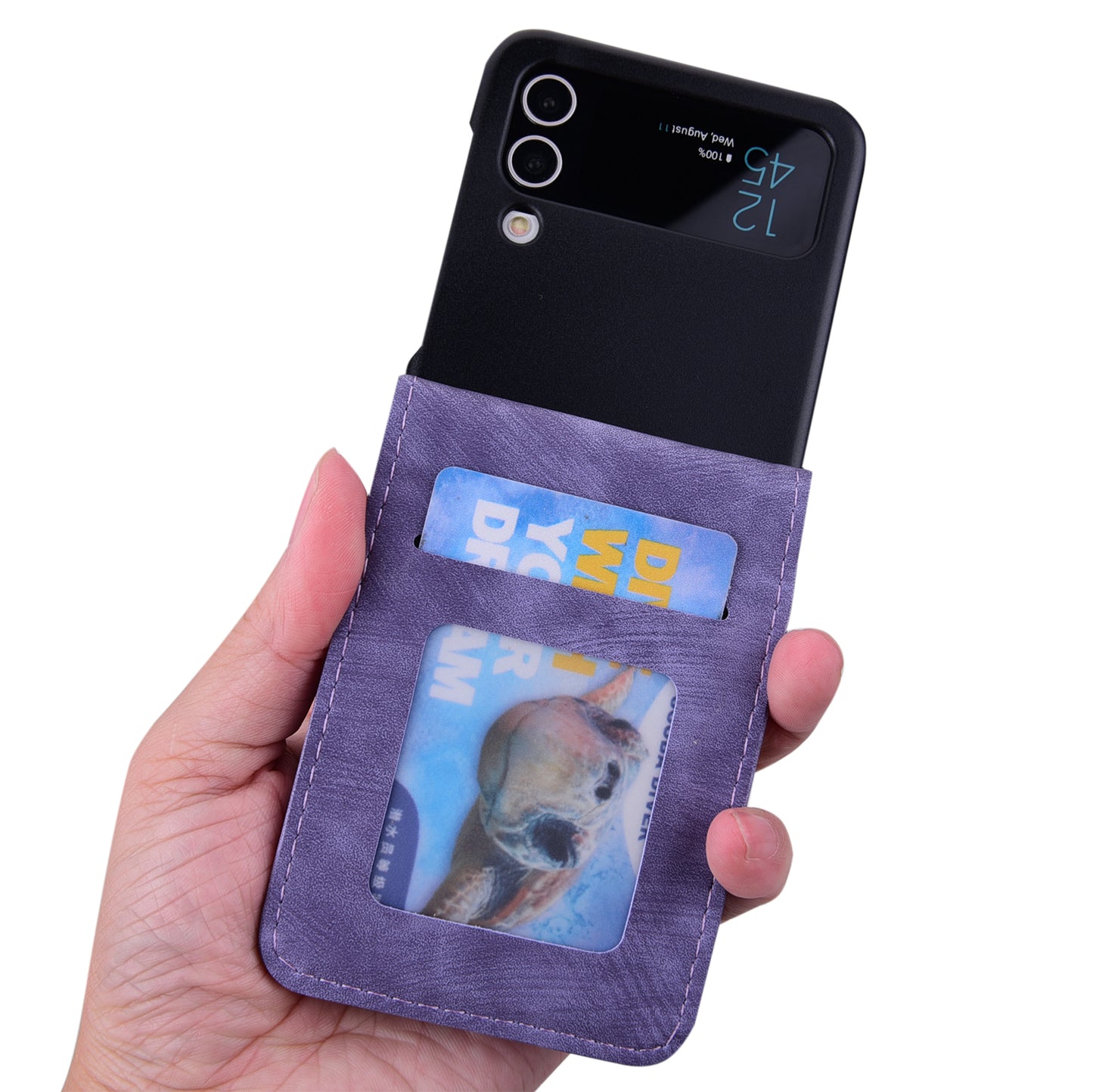 For Samsung Galaxy Z Flip4 5G PU Leather Card Holder Phone Case Imprinted Cat Flower Anti-drop Cover