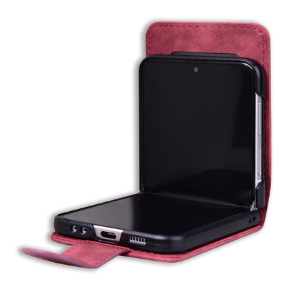 For Samsung Galaxy Z Flip4 5G PU Leather Card Holder Phone Case Imprinted Cat Flower Anti-drop Cover