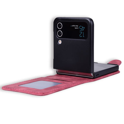 For Samsung Galaxy Z Flip4 5G PU Leather Card Holder Phone Case Imprinted Cat Flower Anti-drop Cover