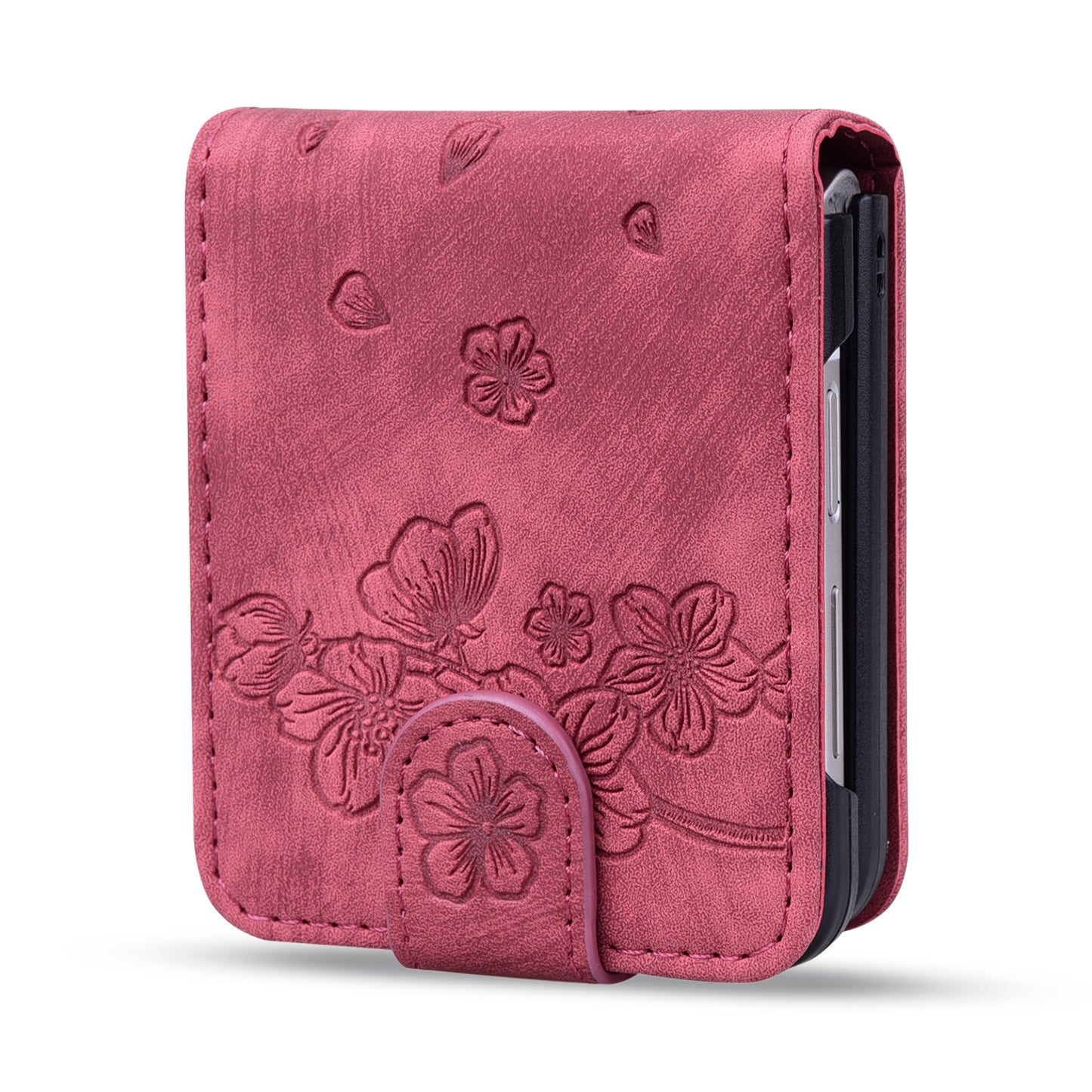 For Samsung Galaxy Z Flip4 5G PU Leather Card Holder Phone Case Imprinted Cat Flower Anti-drop Cover