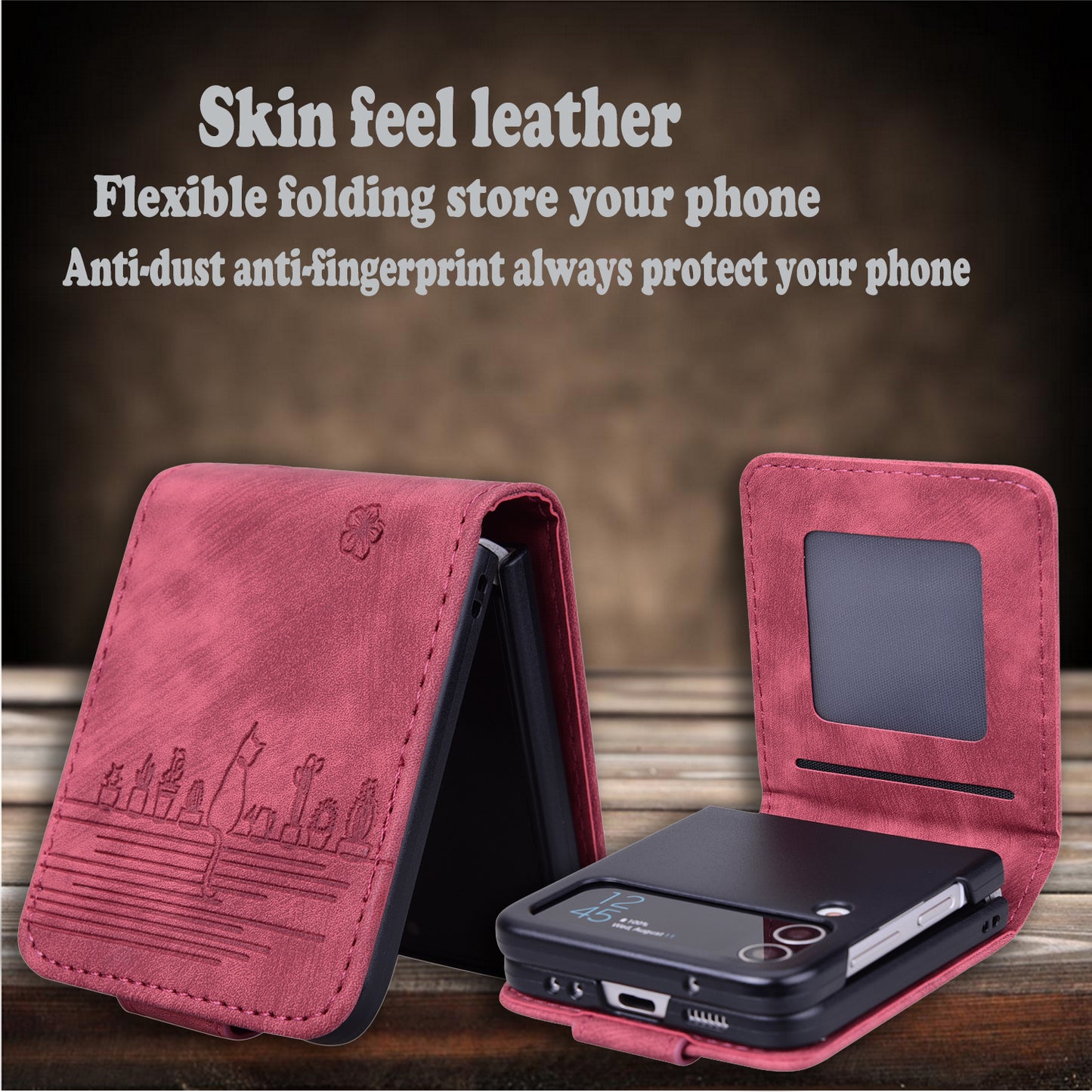 For Samsung Galaxy Z Flip4 5G PU Leather Card Holder Phone Case Imprinted Cat Flower Anti-drop Cover