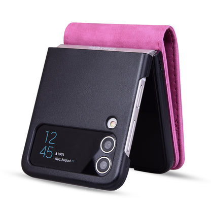 For Samsung Galaxy Z Flip4 5G PU Leather Card Holder Phone Case Imprinted Cat Flower Anti-drop Cover