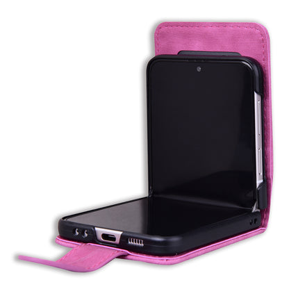 For Samsung Galaxy Z Flip4 5G PU Leather Card Holder Phone Case Imprinted Cat Flower Anti-drop Cover