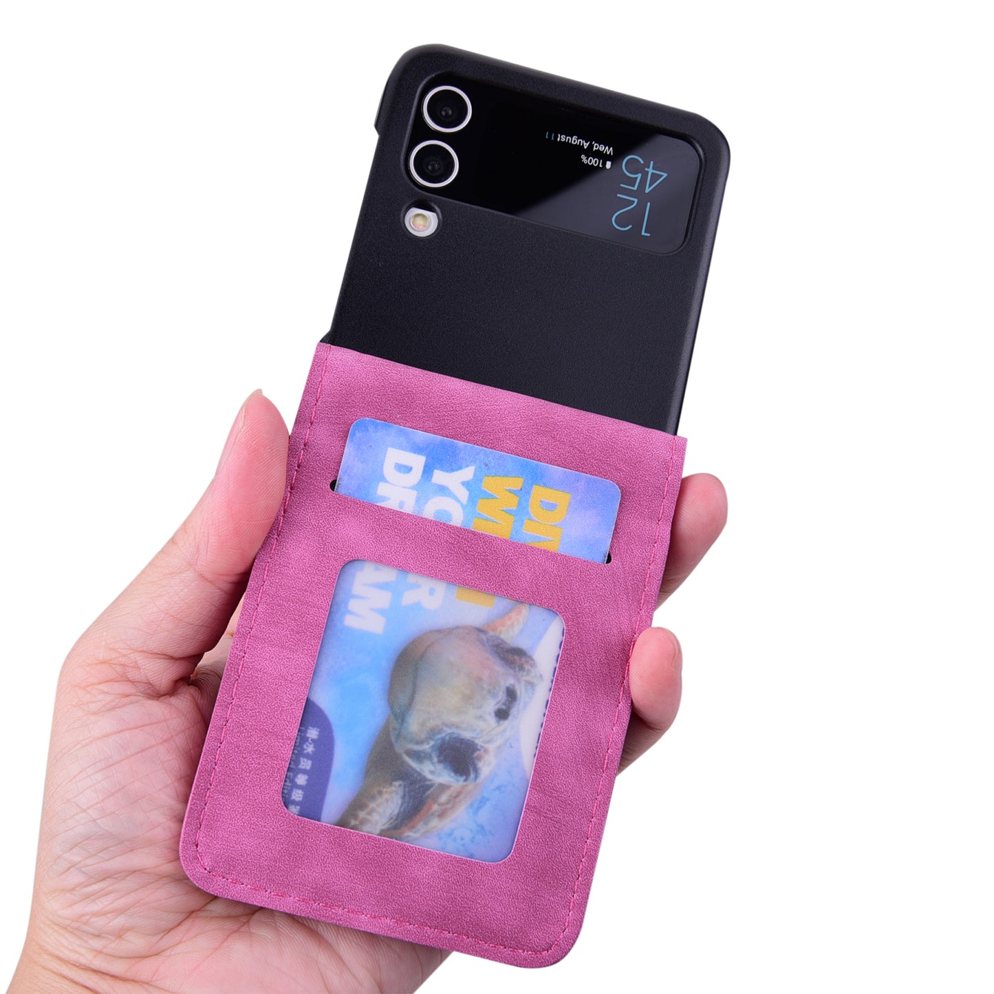 For Samsung Galaxy Z Flip4 5G PU Leather Card Holder Phone Case Imprinted Cat Flower Anti-drop Cover