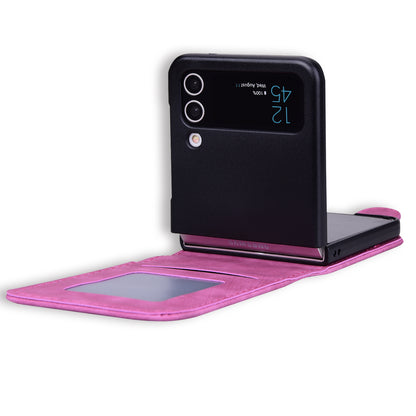 For Samsung Galaxy Z Flip4 5G PU Leather Card Holder Phone Case Imprinted Cat Flower Anti-drop Cover