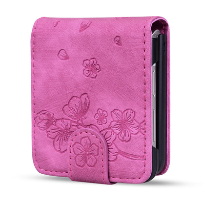 For Samsung Galaxy Z Flip4 5G PU Leather Card Holder Phone Case Imprinted Cat Flower Anti-drop Cover