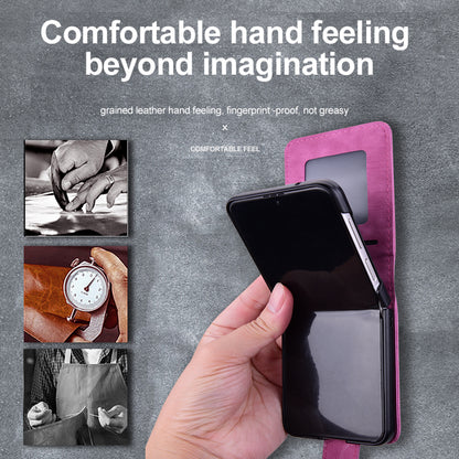 For Samsung Galaxy Z Flip4 5G PU Leather Card Holder Phone Case Imprinted Cat Flower Anti-drop Cover