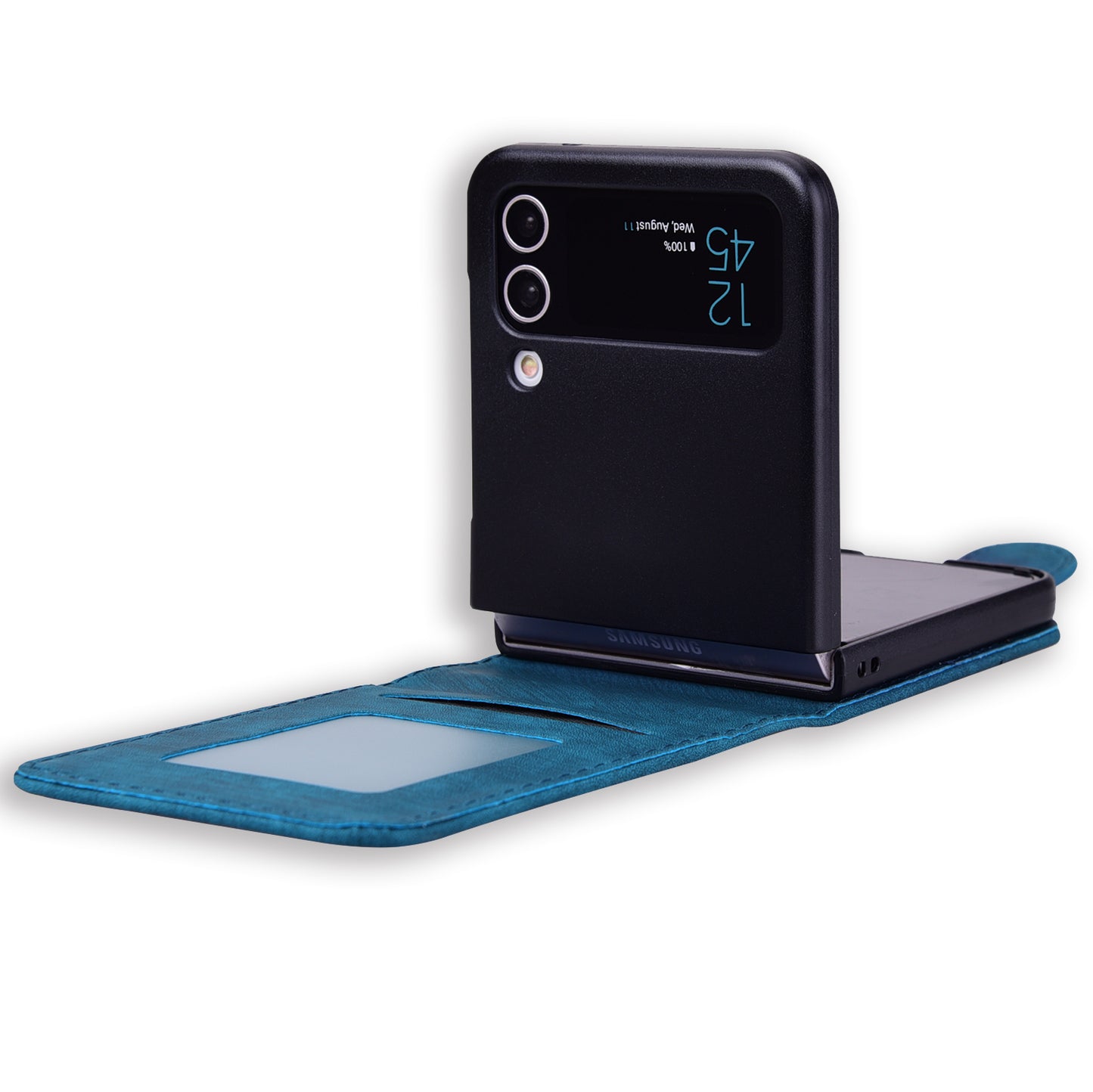 For Samsung Galaxy Z Flip4 5G PU Leather Card Holder Phone Case Imprinted Cat Flower Anti-drop Cover