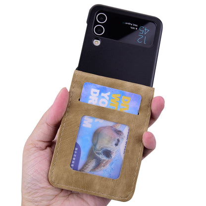 For Samsung Galaxy Z Flip4 5G PU Leather Card Holder Phone Case Imprinted Cat Flower Anti-drop Cover