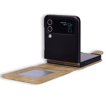 For Samsung Galaxy Z Flip4 5G PU Leather Card Holder Phone Case Imprinted Cat Flower Anti-drop Cover