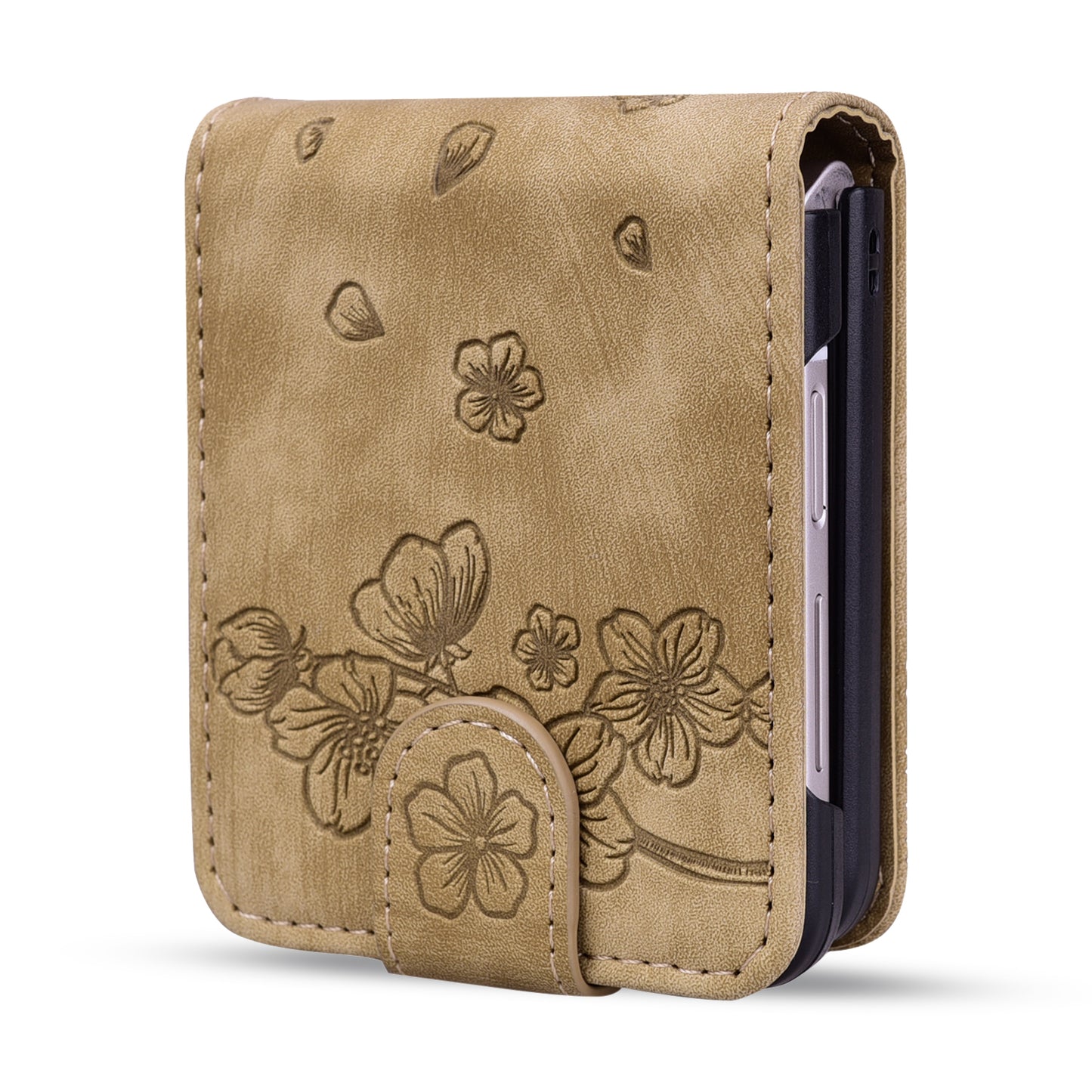 For Samsung Galaxy Z Flip4 5G PU Leather Card Holder Phone Case Imprinted Cat Flower Anti-drop Cover