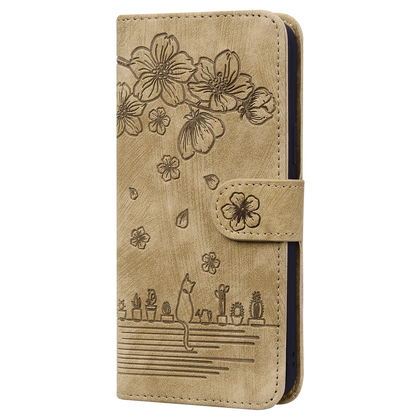 For Google Pixel 8 PU Leather Wallet Case Imprinted Flower Cat  Stand Phone Cover with Strap