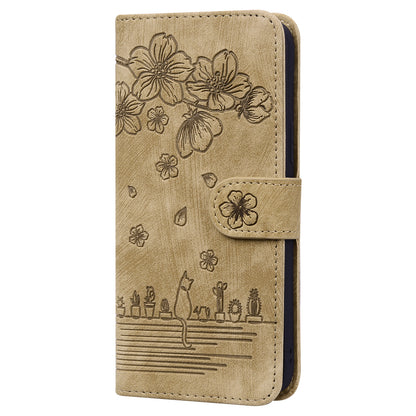 For Google Pixel 8 PU Leather Wallet Case Imprinted Flower Cat  Stand Phone Cover with Strap