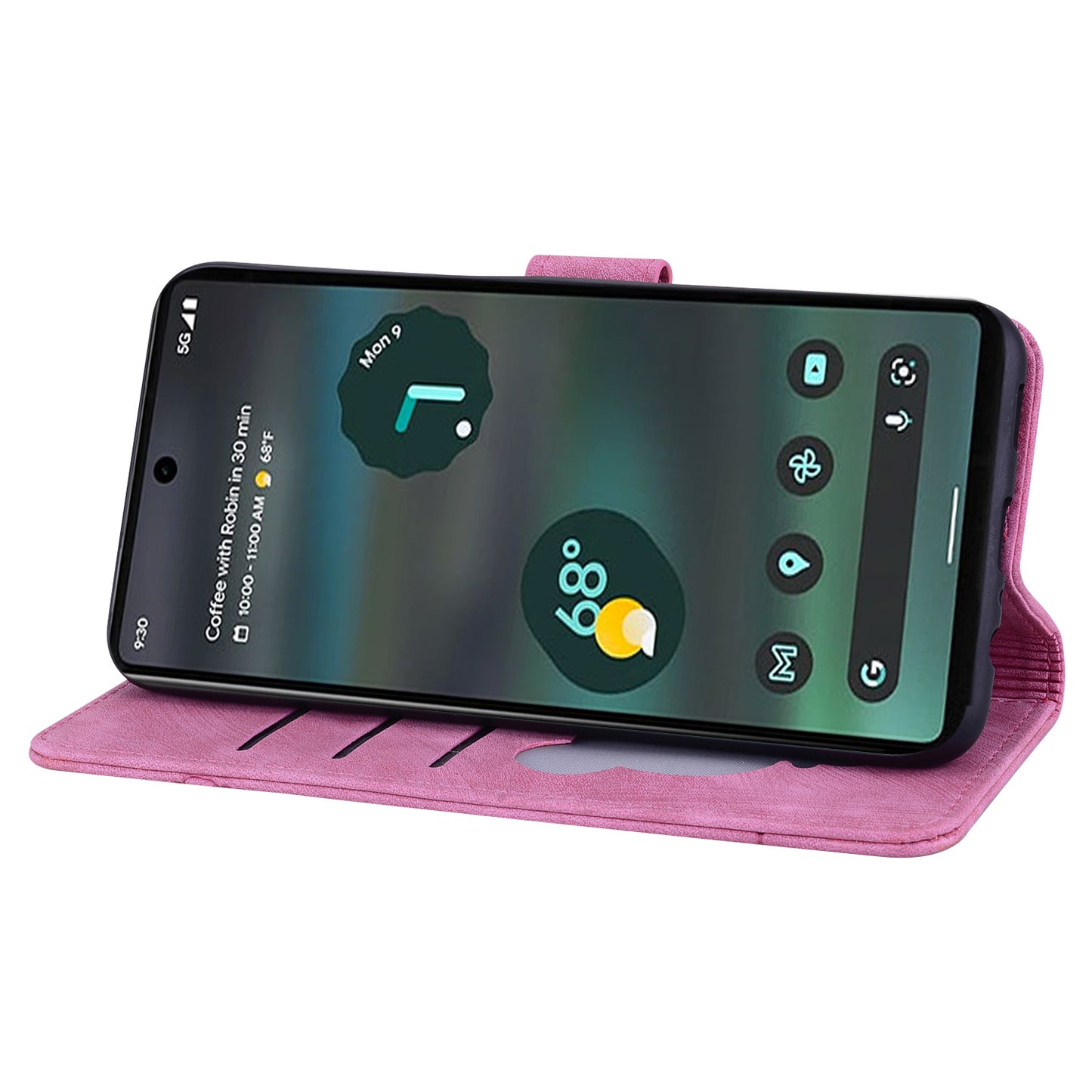 For Google Pixel 8 PU Leather Wallet Case Imprinted Flower Cat  Stand Phone Cover with Strap