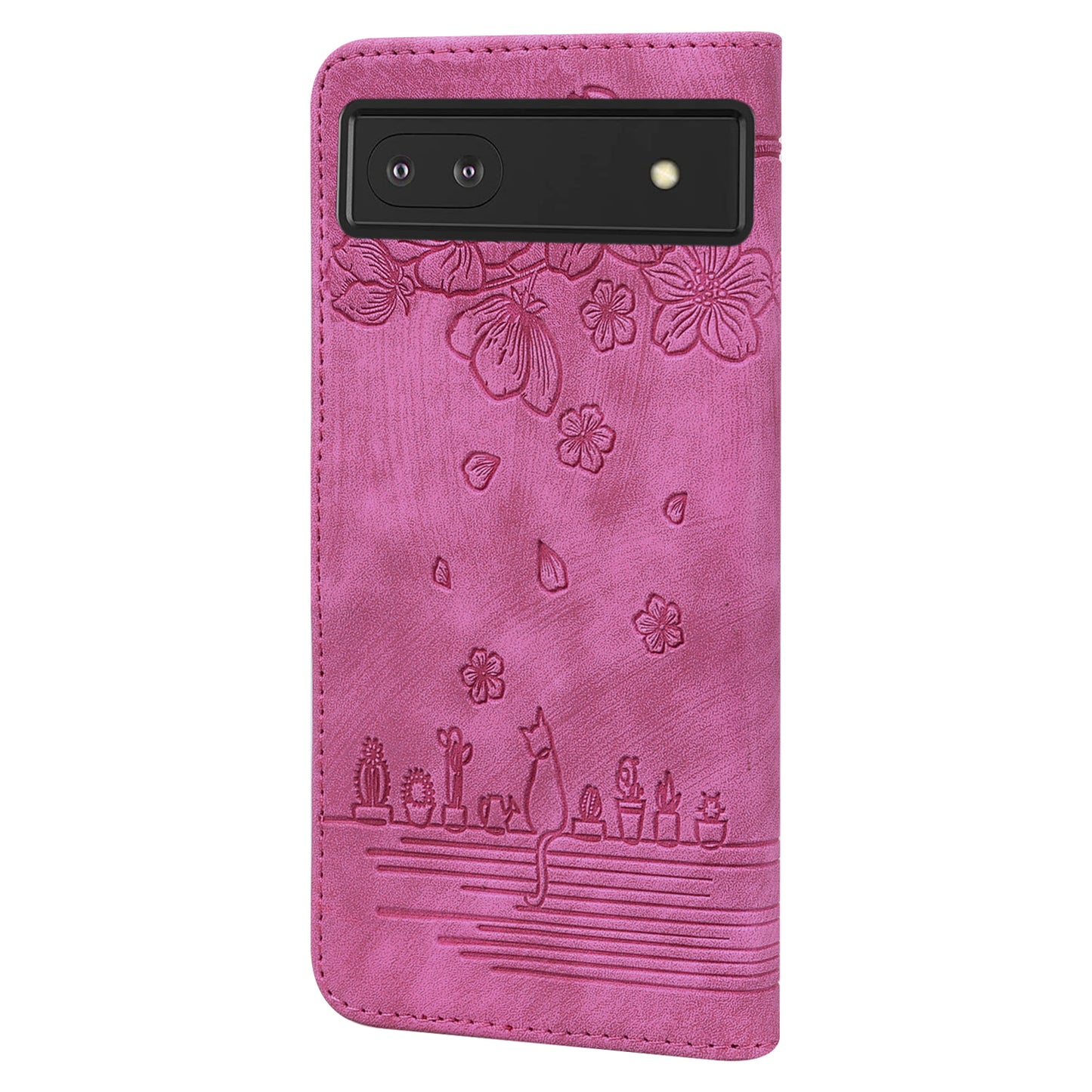 For Google Pixel 8 PU Leather Wallet Case Imprinted Flower Cat  Stand Phone Cover with Strap