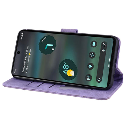 For Google Pixel 8 PU Leather Wallet Case Imprinted Flower Cat  Stand Phone Cover with Strap