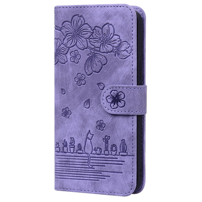 For Google Pixel 8 PU Leather Wallet Case Imprinted Flower Cat  Stand Phone Cover with Strap