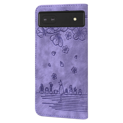 For Google Pixel 8 PU Leather Wallet Case Imprinted Flower Cat  Stand Phone Cover with Strap