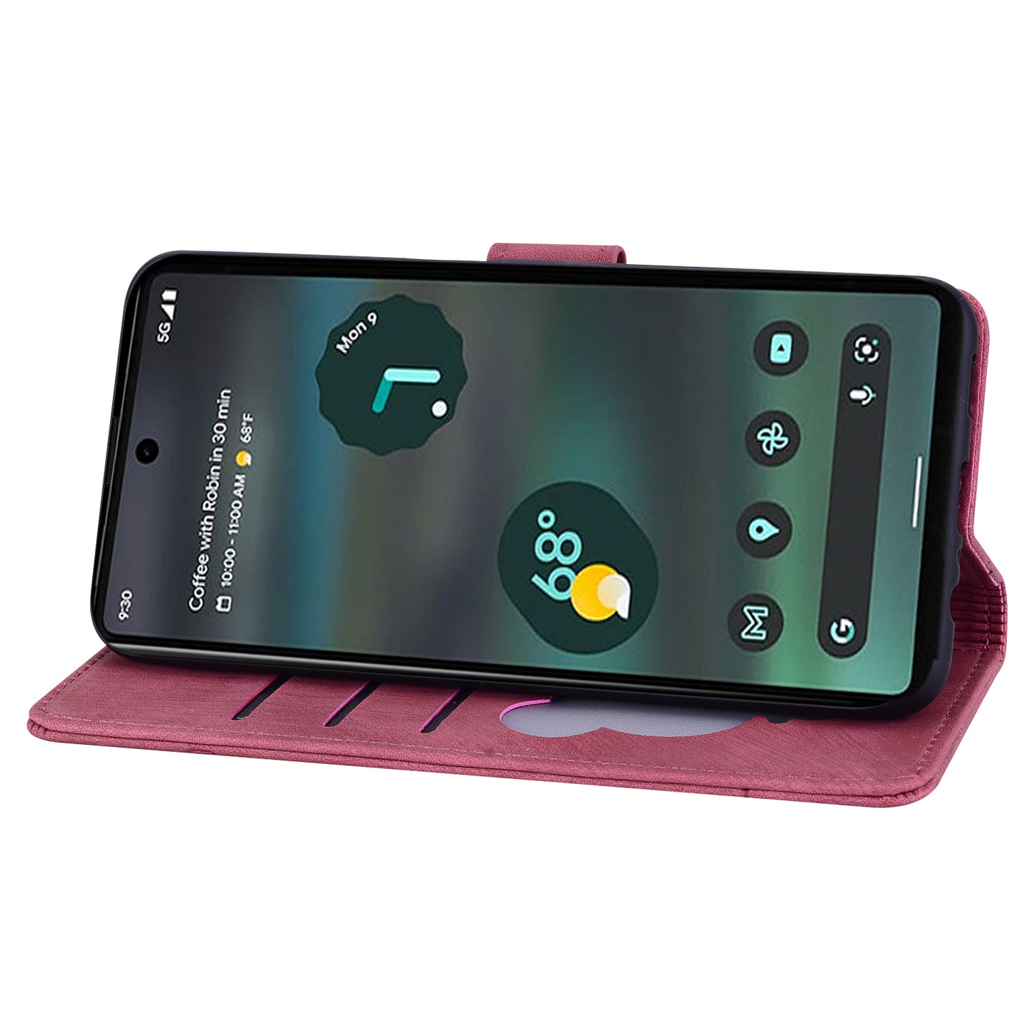 For Google Pixel 8 PU Leather Wallet Case Imprinted Flower Cat  Stand Phone Cover with Strap