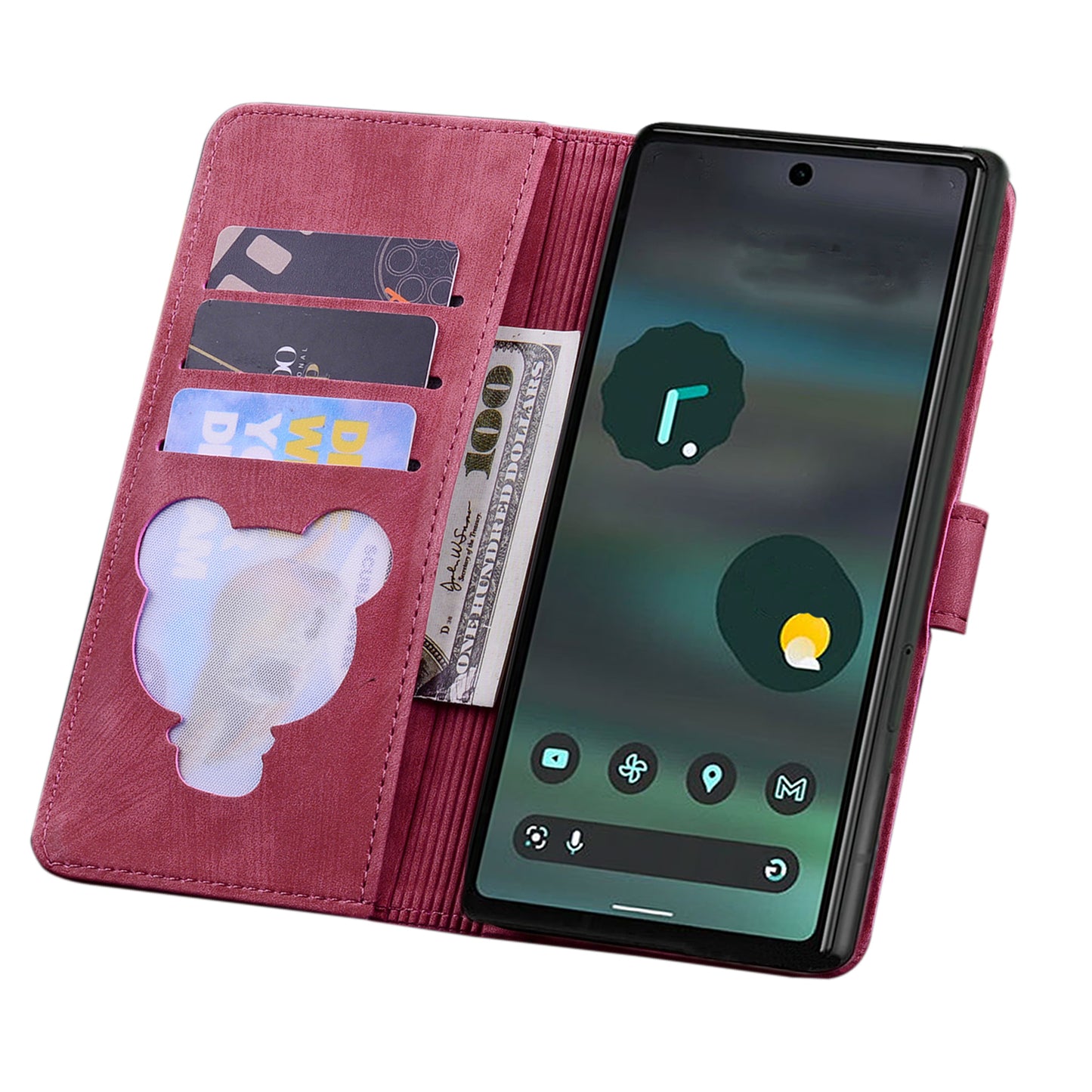 For Google Pixel 8 PU Leather Wallet Case Imprinted Flower Cat  Stand Phone Cover with Strap