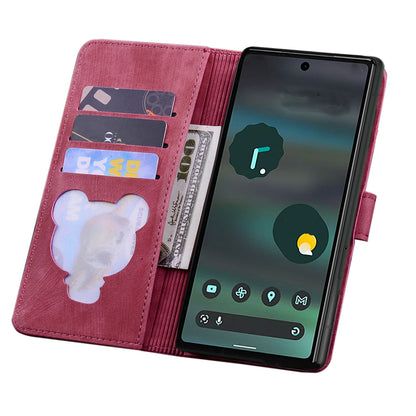 For Google Pixel 8 PU Leather Wallet Case Imprinted Flower Cat  Stand Phone Cover with Strap