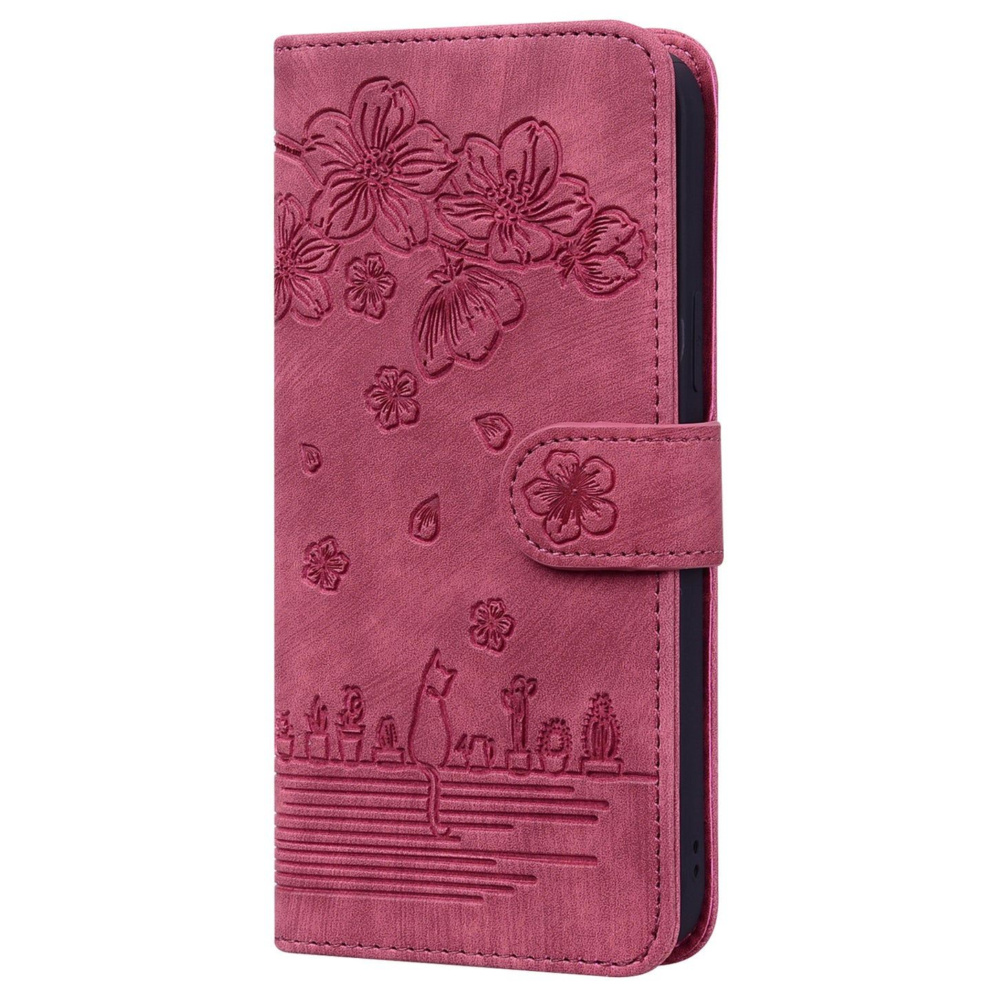 For Google Pixel 8 PU Leather Wallet Case Imprinted Flower Cat  Stand Phone Cover with Strap