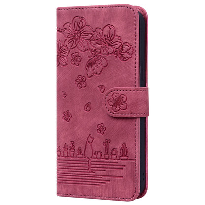 For Google Pixel 8 PU Leather Wallet Case Imprinted Flower Cat  Stand Phone Cover with Strap