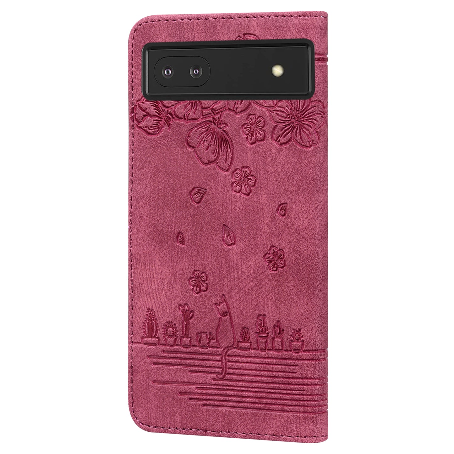 For Google Pixel 8 PU Leather Wallet Case Imprinted Flower Cat  Stand Phone Cover with Strap