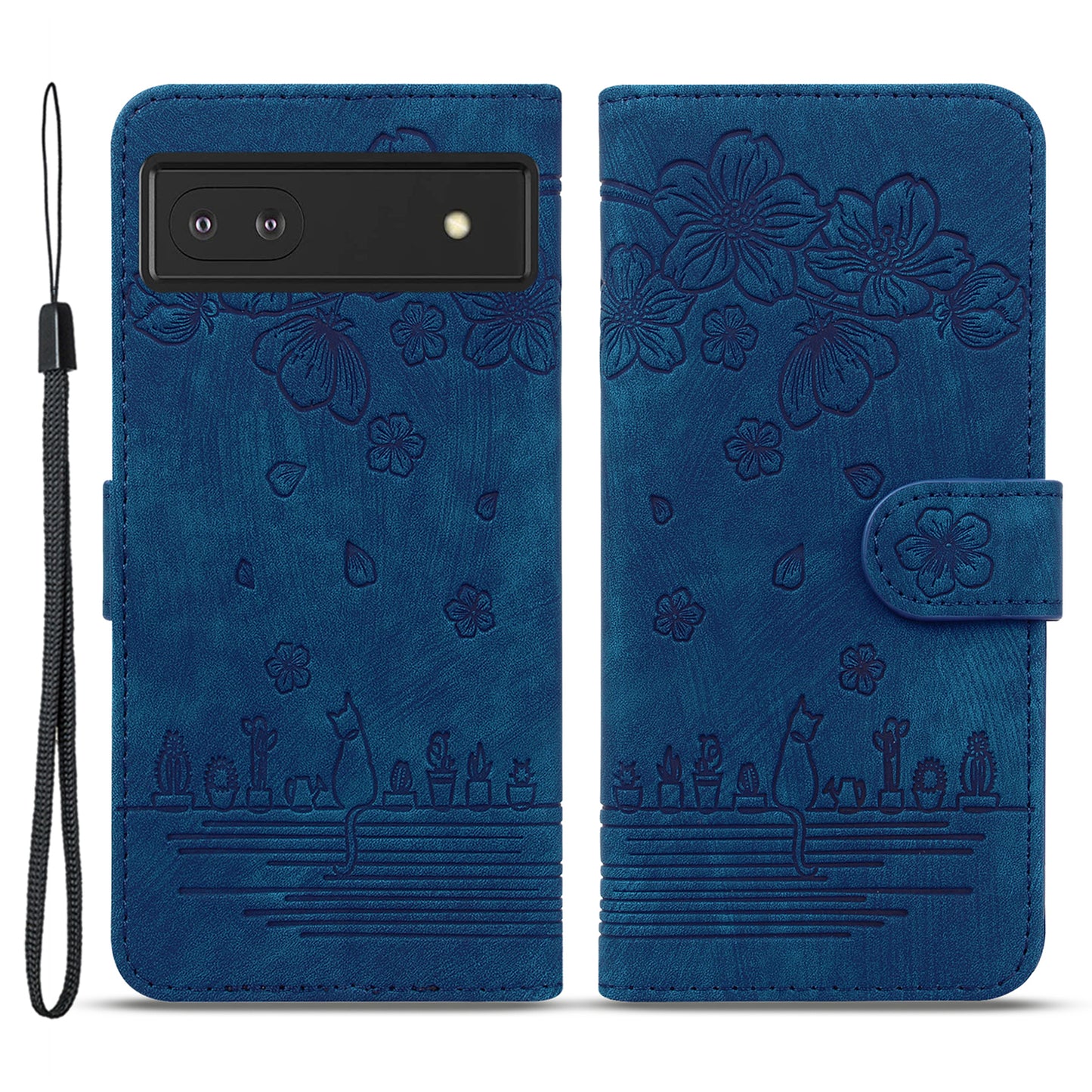 For Google Pixel 8 PU Leather Wallet Case Imprinted Flower Cat  Stand Phone Cover with Strap