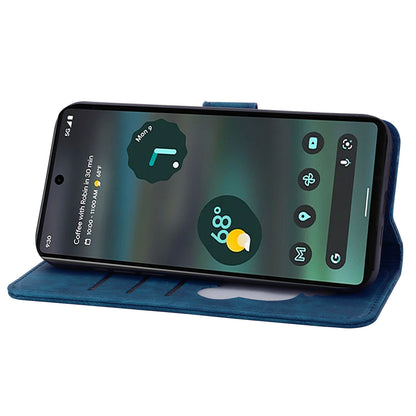 For Google Pixel 8 PU Leather Wallet Case Imprinted Flower Cat  Stand Phone Cover with Strap