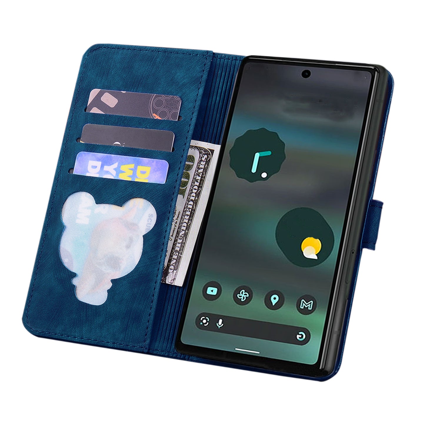 For Google Pixel 8 PU Leather Wallet Case Imprinted Flower Cat  Stand Phone Cover with Strap