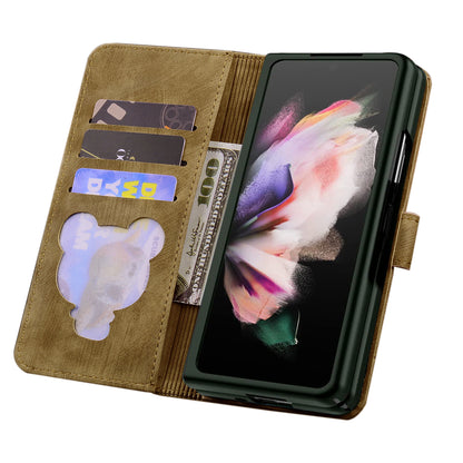 For Samsung Galaxy Z Fold4 5G PU Leather Phone Case Imprinted Cat Stand Wallet Cover with Hand Strap