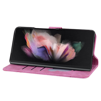 For Samsung Galaxy Z Fold4 5G PU Leather Phone Case Imprinted Cat Stand Wallet Cover with Hand Strap