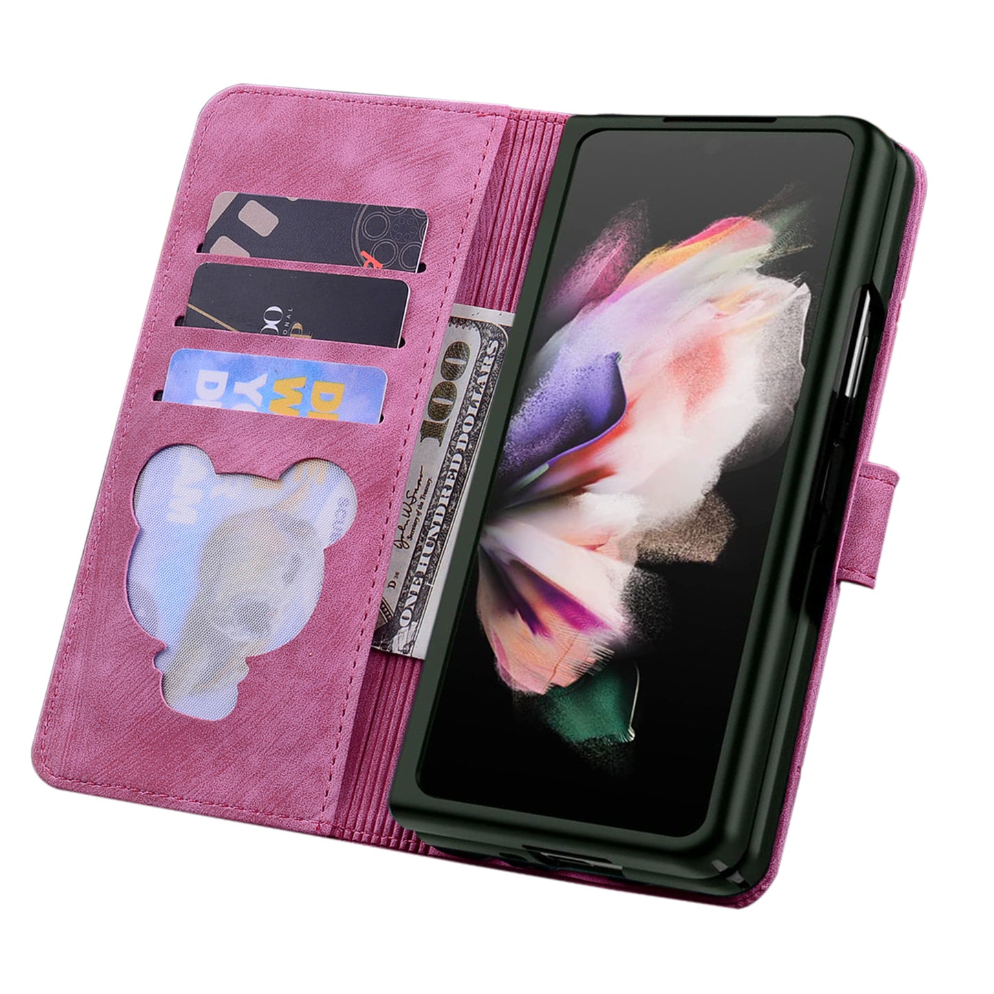 For Samsung Galaxy Z Fold4 5G PU Leather Phone Case Imprinted Cat Stand Wallet Cover with Hand Strap