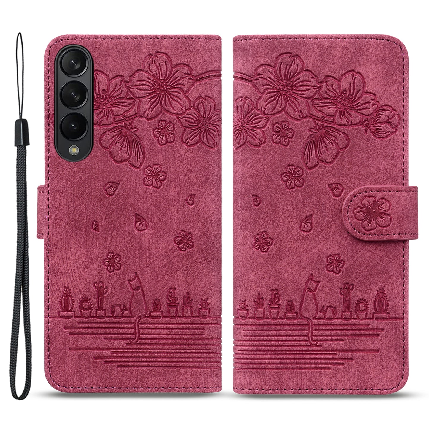 For Samsung Galaxy Z Fold4 5G PU Leather Phone Case Imprinted Cat Stand Wallet Cover with Hand Strap