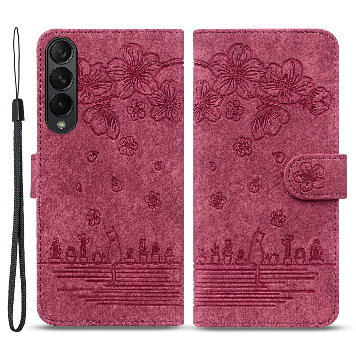 For Samsung Galaxy Z Fold4 5G PU Leather Phone Case Imprinted Cat Stand Wallet Cover with Hand Strap