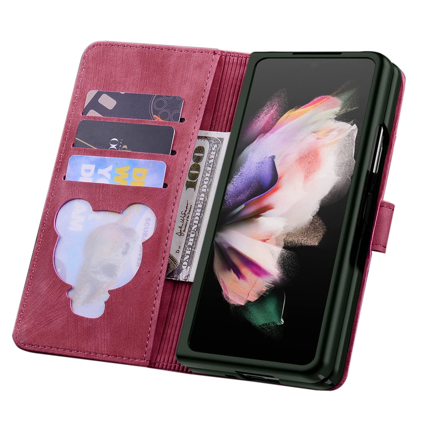 For Samsung Galaxy Z Fold4 5G PU Leather Phone Case Imprinted Cat Stand Wallet Cover with Hand Strap