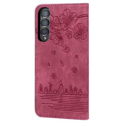 For Samsung Galaxy Z Fold4 5G PU Leather Phone Case Imprinted Cat Stand Wallet Cover with Hand Strap