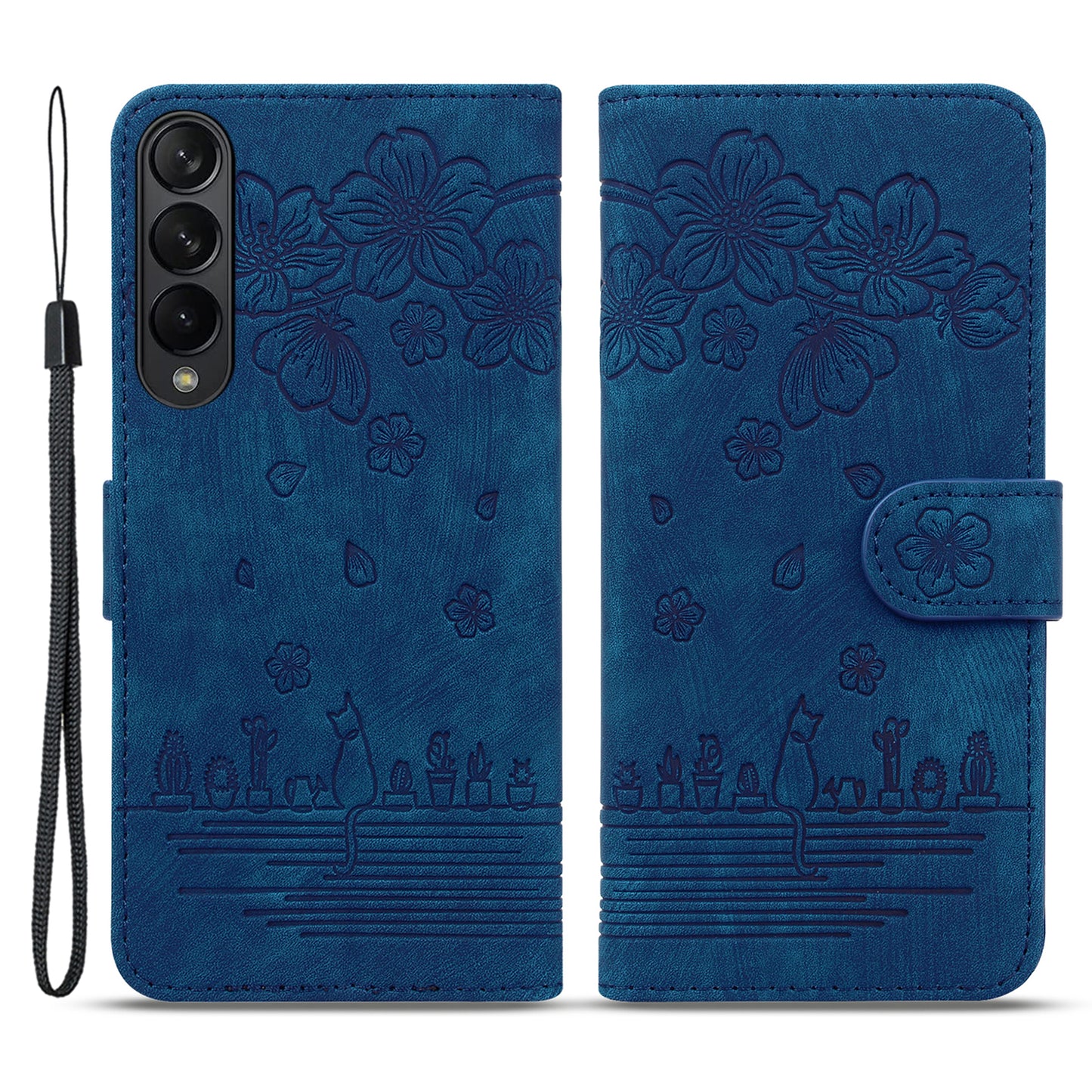 For Samsung Galaxy Z Fold4 5G PU Leather Phone Case Imprinted Cat Stand Wallet Cover with Hand Strap