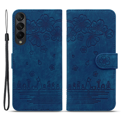 For Samsung Galaxy Z Fold4 5G PU Leather Phone Case Imprinted Cat Stand Wallet Cover with Hand Strap