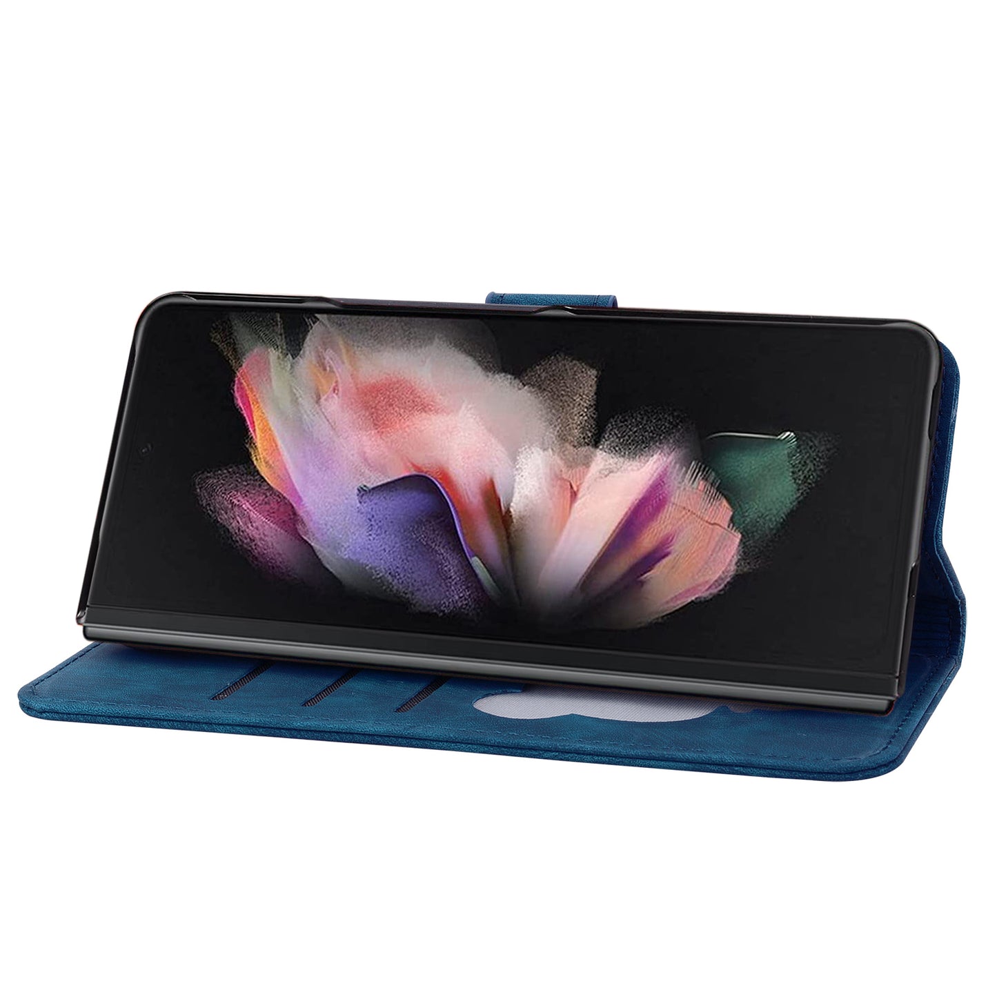 For Samsung Galaxy Z Fold4 5G PU Leather Phone Case Imprinted Cat Stand Wallet Cover with Hand Strap