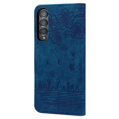 For Samsung Galaxy Z Fold4 5G PU Leather Phone Case Imprinted Cat Stand Wallet Cover with Hand Strap