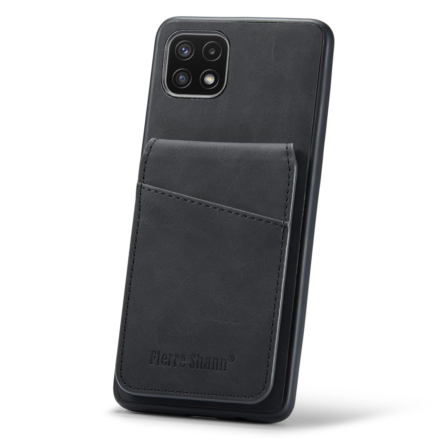 FIERRE SHANN Anti-drop Case for Samsung Galaxy A22 5G (EU Version) Card Slots PU Leather+TPU Phone Kickstand Cover