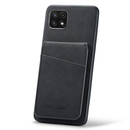 FIERRE SHANN Anti-drop Case for Samsung Galaxy A22 5G (EU Version) Card Slots PU Leather+TPU Phone Kickstand Cover