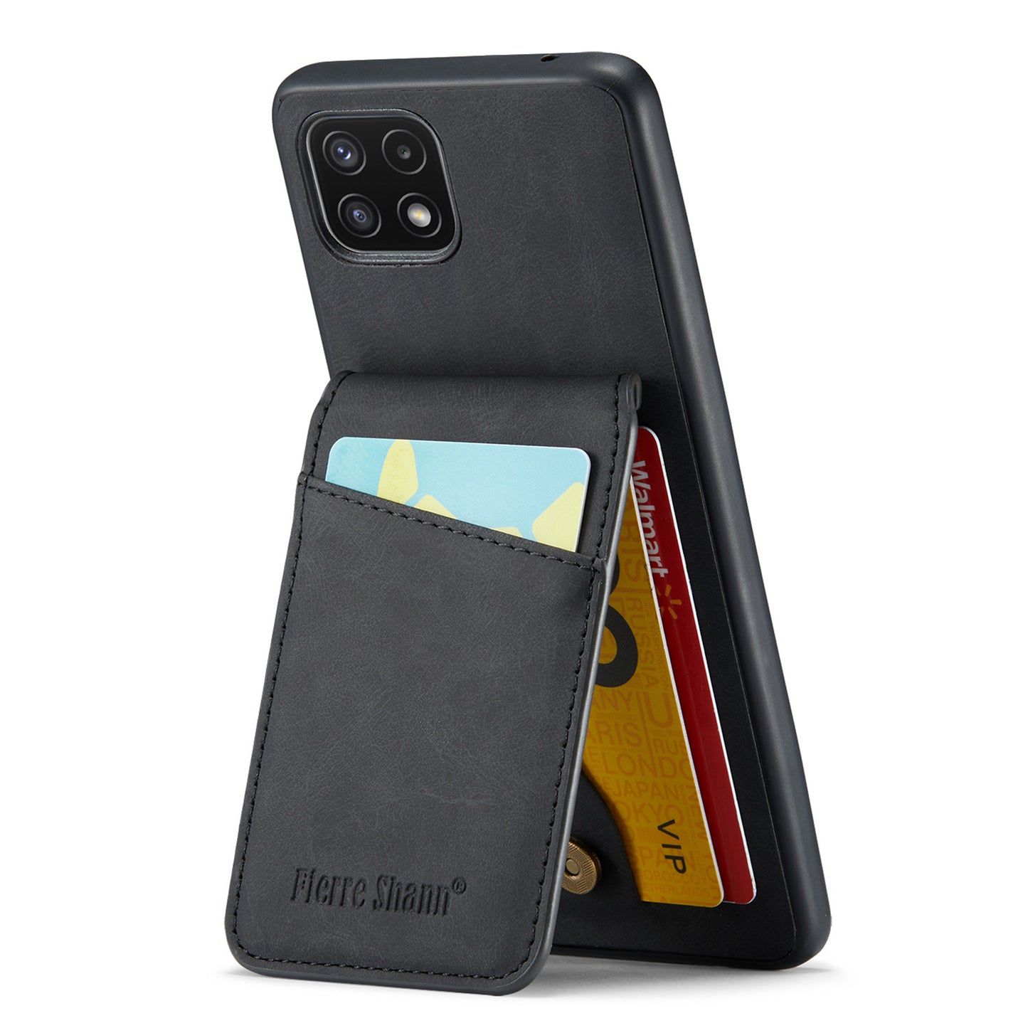 FIERRE SHANN Anti-drop Case for Samsung Galaxy A22 5G (EU Version) Card Slots PU Leather+TPU Phone Kickstand Cover