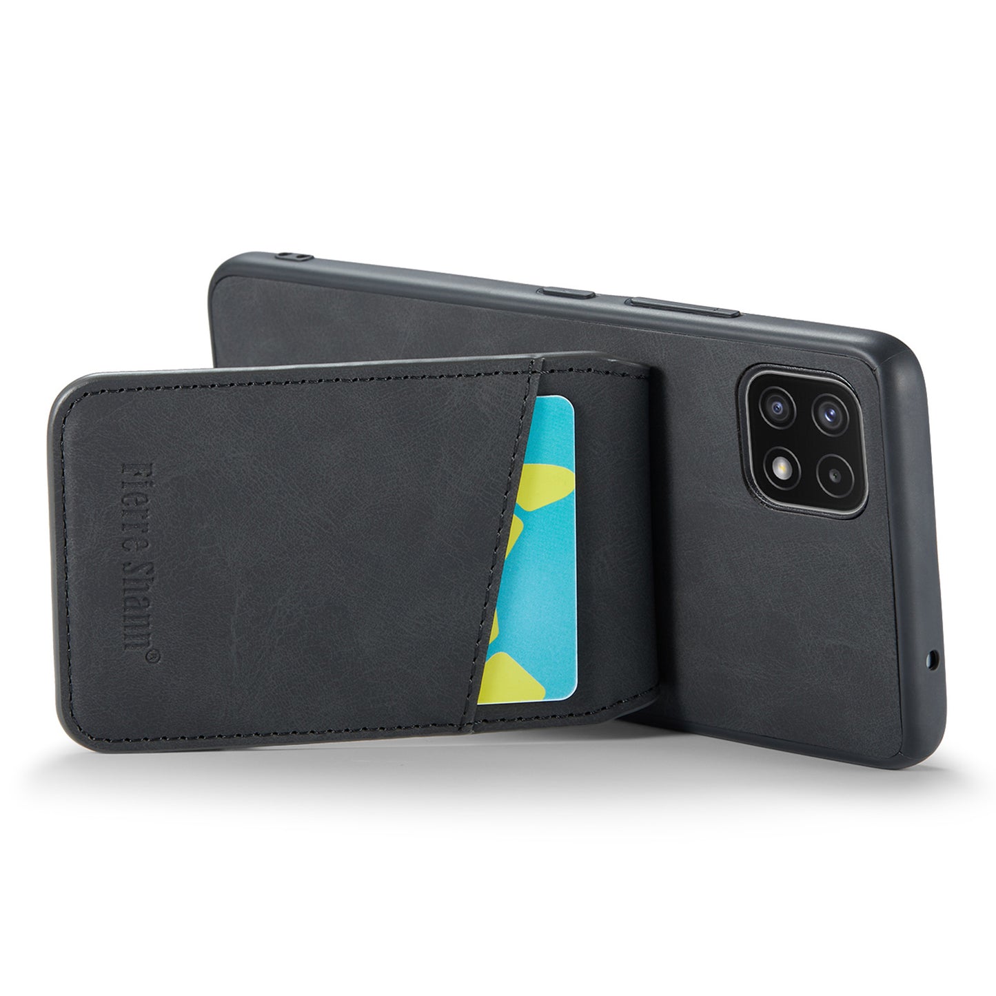 FIERRE SHANN Anti-drop Case for Samsung Galaxy A22 5G (EU Version) Card Slots PU Leather+TPU Phone Kickstand Cover