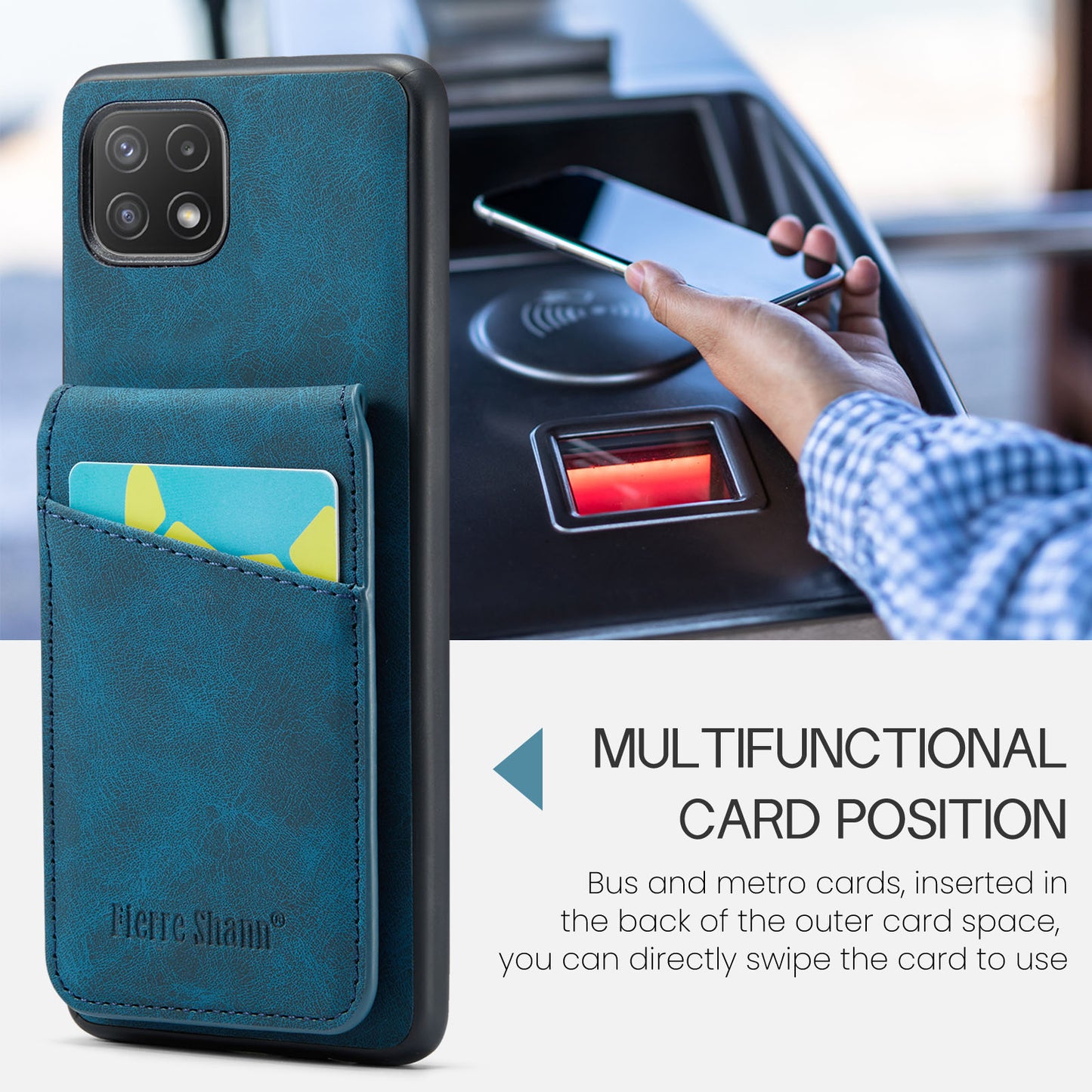 FIERRE SHANN Anti-drop Case for Samsung Galaxy A22 5G (EU Version) Card Slots PU Leather+TPU Phone Kickstand Cover