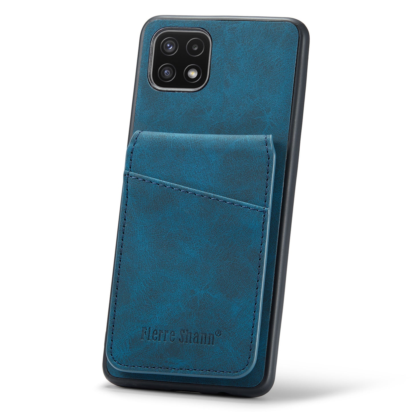 FIERRE SHANN Anti-drop Case for Samsung Galaxy A22 5G (EU Version) Card Slots PU Leather+TPU Phone Kickstand Cover